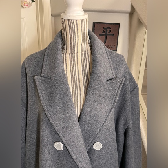 BOOHOO NWT Oversized gray Wool blend double breast trench coat jacket size 14 - Picture 10 of 14